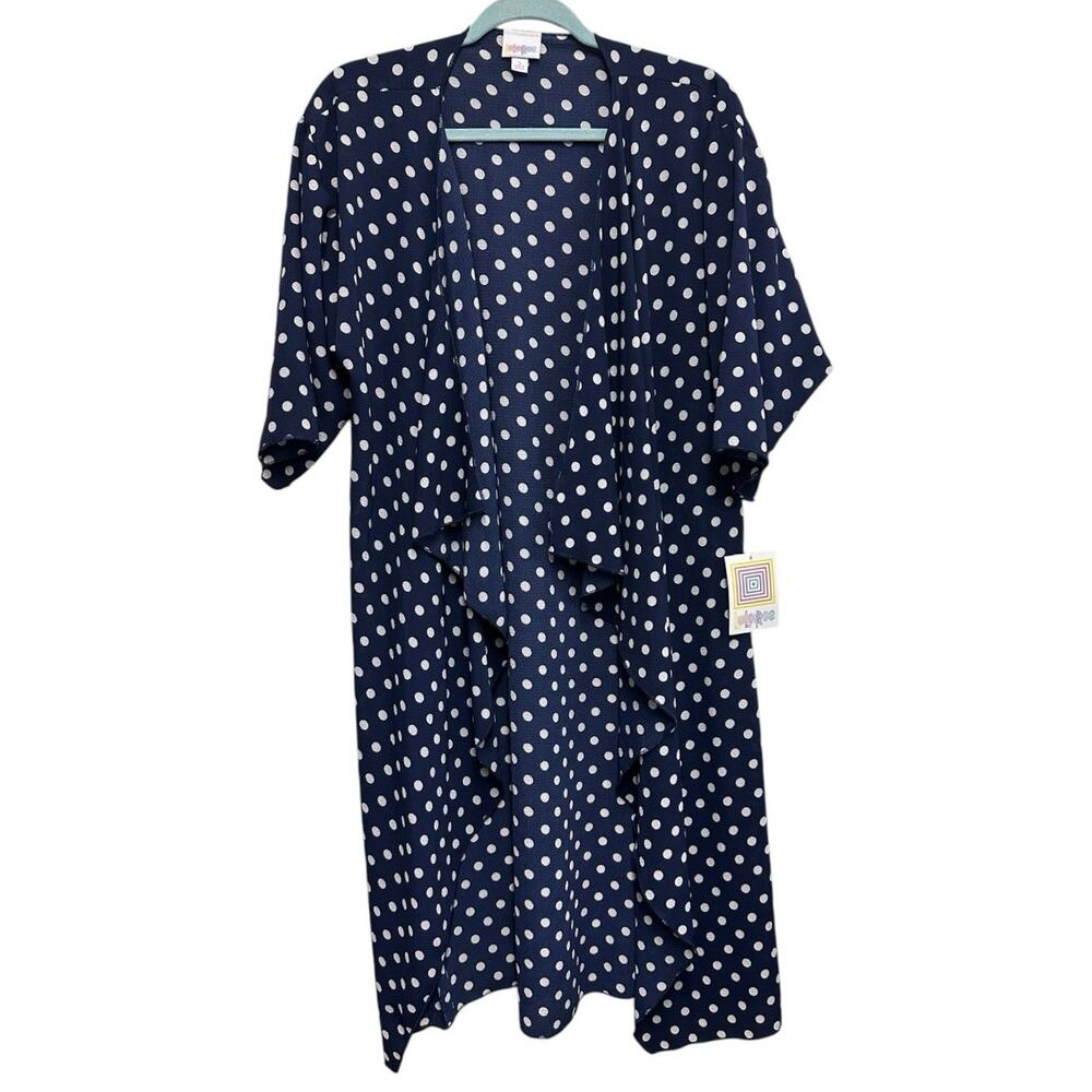 NWT LulaRoe Shirley Small Blue Polka Dot Duster Kimono Open Front
